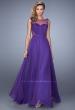 Picture of: Long Prom Dress with Sheer Net Detail and Embellishments in Purple, Style: 20807, Detail Picture 1