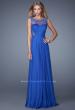 Picture of: Long Prom Dress with Sheer Net Detail and Embellishments in Blue, Style: 20807, Detail Picture 2