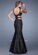 Picture of: Long Mermaid Gown with Polka Dot Lace Overlay in Black, Style: 20813, Back Picture