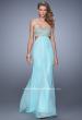Picture of: Strapless Chiffon Gown with Metallic Lace Top and Slits in Aqua, Style: 20819, Detail Picture 2