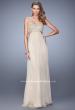 Picture of: Strapless Chiffon Gown with Metallic Lace Top and Slits in Nude, Style: 20819, Detail Picture 3