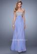 Picture of: Strapless Chiffon Gown with Metallic Lace Top and Slits in Purple, Style: 20819, Detail Picture 4
