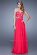 Picture of: Long Sweetheart Neck Gown with Lace Appliques and Belt in Red, Style: 20822, Detail Picture 1