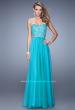 Picture of: Long Sweetheart Neck Gown with Lace Appliques and Belt in Aqua, Style: 20822, Detail Picture 3