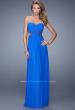 Picture of: Long Jersey Prom Dress with Beaded Lace Trim in Blue, Style: 20826, Main Picture