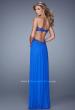Picture of: Long Jersey Prom Dress with Beaded Lace Trim in Blue, Style: 20826, Back Picture