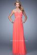 Picture of: Long Jersey Prom Dress with Beaded Lace Trim in Coral, Style: 20826, Detail Picture 2