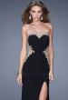 Picture of: Jersey Prom Gown with Pearl Encrusted Embroidery in Black, Style: 20855, Main Picture