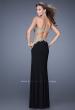 Picture of: Jersey Prom Gown with Pearl Encrusted Embroidery in Black, Style: 20855, Back Picture