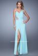 Picture of: One Shoulder Long Jersey Prom Dress with Open Back in Aqua, Style: 20865, Detail Picture 1