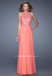 Picture of: Halter Neck and Lace Bodice Long Prom Gown in Coral, Style: 20874, Main Picture