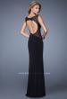 Picture of: Jersey Prom Dress with Sheer Polka Dot Lace Sides in Black, Style: 20879, Back Picture