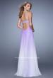 Picture of: Long Ombre Chiffon Dress with Ruching and Pearls in Purple, Style: 20885, Back Picture