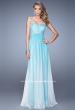 Picture of: Long Ombre Chiffon Dress with Ruching and Pearls in Aqua, Style: 20885, Detail Picture 2