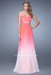 Picture of: Long Ombre Chiffon Dress with Ruching and Pearls in Pink, Style: 20885, Detail Picture 3