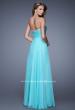Picture of: Ruched and Beaded Long Chiffon Prom Dress in Aqua, Style: 20901, Back Picture