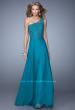 Picture of: Long One Shoulder Chiffon Dress with Sheer Strap and Back in Teal, Style: 20907, Main Picture