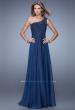 Picture of: Long One Shoulder Chiffon Dress with Sheer Strap and Back in Navy, Style: 20907, Detail Picture 2