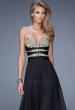 Picture of: Long Chiffon Gown with Embroidered Bodice with "X" Back in Black, Style: 20921, Detail Picture 9