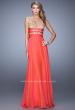 Picture of: Long Chiffon Gown with Embroidered Bodice with "X" Back in Red, Style: 20921, Detail Picture 10