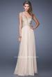 Picture of: Long Chiffon Gown with Embroidered Bodice with "X" Back in Nude, Style: 20921, Detail Picture 3