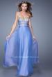 Picture of: Long Chiffon Gown with Embroidered Bodice with "X" Back in Blue, Style: 20921, Detail Picture 4