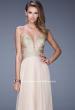 Picture of: Long Chiffon Gown with Embroidered Bodice with "X" Back in Nude, Style: 20921, Detail Picture 7