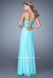 Picture of: Graceful Strapless Chiffon Dress with Iridescent Stones in Aqua, Style: 20930, Back Picture