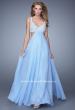 Picture of: Full Length Chiffon Prom Dress with Hand Beaded Bra Top in Blue, Style: 20942, Detail Picture 1