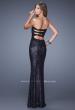 Picture of: Full Length Beaded Lace Dress with Pearl Detailing in Navy, Style: 20943, Back Picture
