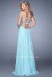 Picture of: Chiffon Prom Dress with Sweetheart Neckline and Pearls in Aqua, Style: 20952, Back Picture