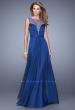 Picture of: Natural Waist Long Chiffon Gown with Beads and Stones in Blue, Style: 20956, Detail Picture 3