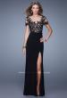 Picture of: Long Jersey Prom Dress with Sheer Neckline and Sleeves in Black, Style: 20957, Main Picture