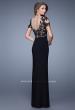 Picture of: Long Jersey Prom Dress with Sheer Neckline and Sleeves in Black, Style: 20957, Back Picture