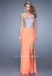 Picture of: Bold Sequined Bodice Prom Dress with Cut Outs in Orange Multi, Style: 20968, Detail Picture 1