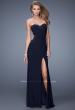 Picture of: Long Jersey Prom Dress with Sheer Sides and Beaded Lace in Plum, Style: 20972, Main Picture