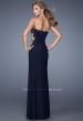 Picture of: Long Jersey Prom Dress with Sheer Sides and Beaded Lace in Plum, Style: 20972, Back Picture