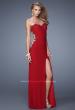 Picture of: Long Jersey Prom Dress with Sheer Sides and Beaded Lace in Red, Style: 20972, Detail Picture 1