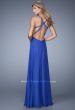 Picture of: Long Chiffon Gown with Jeweled Cut Out Straps in Blue, Style: 20983, Back Picture