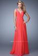 Picture of: Long Chiffon Gown with Jeweled Cut Out Straps in Red, Style: 20983, Detail Picture 2