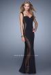 Picture of: Cap Sleeve Long Jersey Dress with Polka Dot Lace in Black, Style: 20989, Main Picture