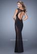 Picture of: Cap Sleeve Long Jersey Dress with Polka Dot Lace in Black, Style: 20989, Back Picture
