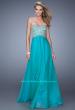 Picture of: Strapless Chiffon Gown with Tiered Skirt and Beading in Aqua, Style: 20994, Main Picture