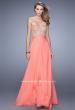 Picture of: Strapless Chiffon Gown with Tiered Skirt and Beading in Peach, Style: 20994, Detail Picture 3