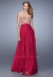 Picture of: Strapless Chiffon Gown with Tiered Skirt and Beading in Red, Style: 20994, Detail Picture 4