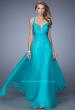 Picture of: V Neckline Long Prom Dress with Sheer Fabric Detail in Aqua, Style: 20995, Detail Picture 2
