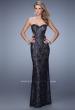 Picture of: Long Beaded Lace Gown with Sheer Illusion Sides in Blue, Style: 20999, Main Picture