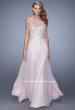 Picture of: Long Chiffon Dress with Embroidery and Keyhole Back in Pink, Style: 21005, Detail Picture 2