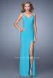 Picture of: Chic Long Jersey Dress with Sheer Rhinestone Detail in Aqua, Style: 21013, Main Picture