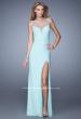 Picture of: Deep V Jersey Dress with Sheer Illusion Netting in Aqua, Style: 21020, Main Picture